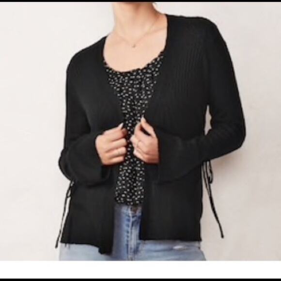 LC Lauren Conrad Black Open Front Tie Sleeve Cardigan XS NWT - Picture 3 of 10